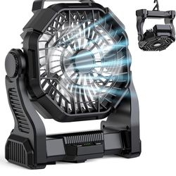 Camping Fan Rechargeable, Real 10000mAh Battery Powered Portable Fan with LED Light and Hook, Battery Operated Fan 10-Inch, USB Outdoor Portable Fans