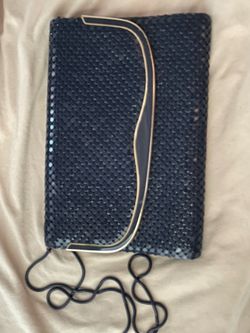 Vintage Evening Clutch Purse – Black Mesh & Gold Tone Accents