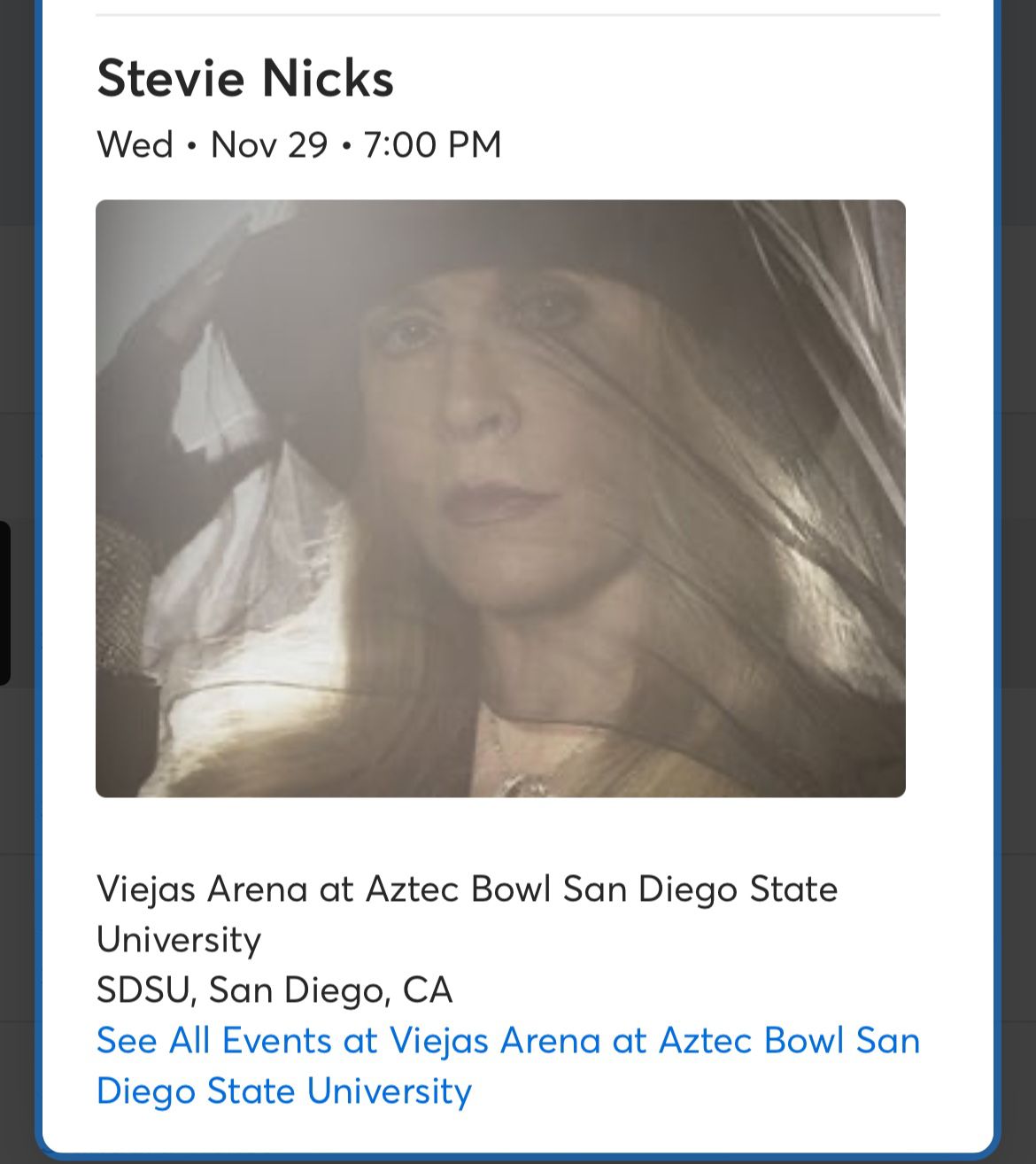 Stevie Nicks At Viejas arena Tonight