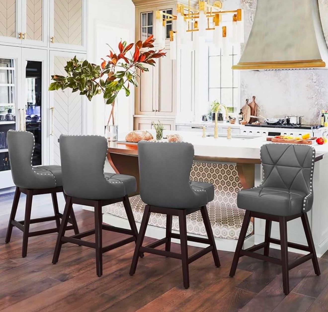 26" H Swivel Bar Stool with Back. Dark Gray 