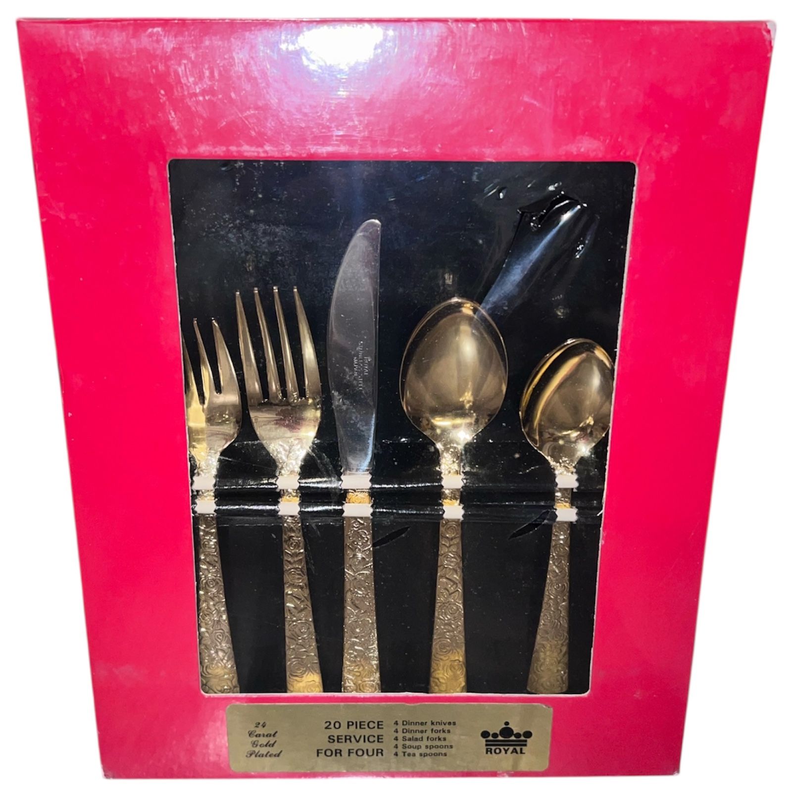 Vtg Royal 24 Karat Gold Plated Silverware 20-Piece Cutlery Set Service For 4
