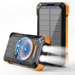49800mAh Solar Phone Charger with USB-C in/Output, QC 3.0 Fast Charging with LED Flashlight,