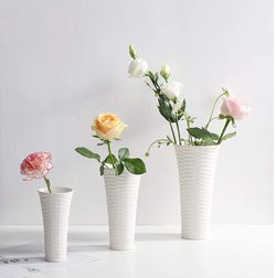T4U White Vases for Decor Ceramic - Set of 3, Porcelain Tall Flower Vases Unique Home