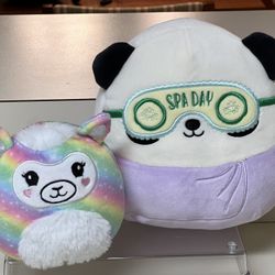 Squishmallows 6” Rainbow Lamb EUC & Squishmallows Stanley Spa Day 8” NWT