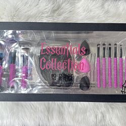 Essentials Collection 13 Piece Set Pink Rhinestone Brushes, Skull Cup & Blenders