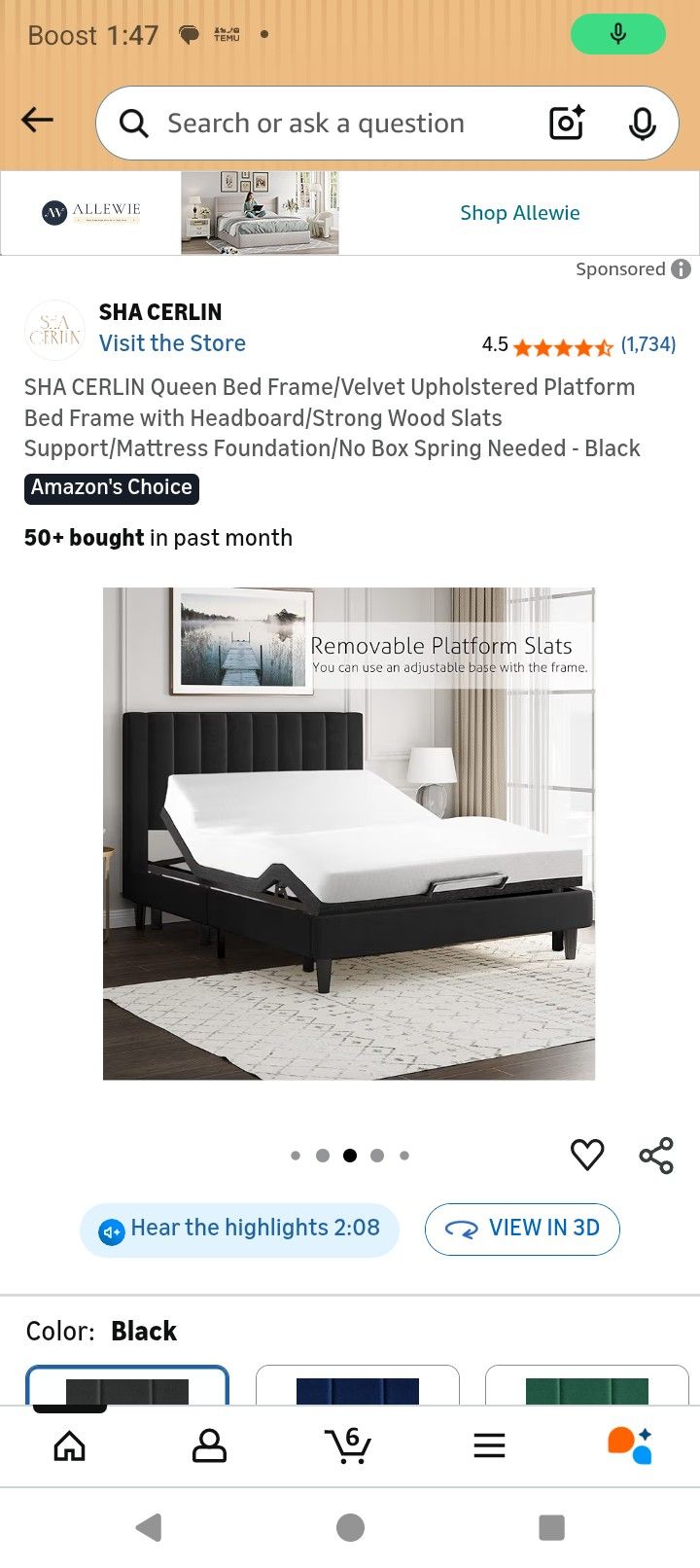 Velvet Black Bed 