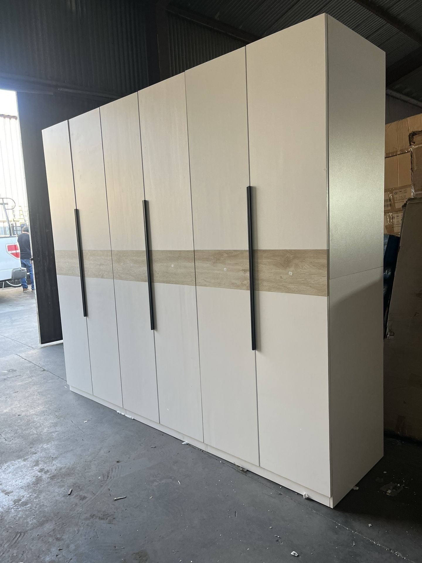 94.4”W Large White 6 Doors Wooden Wardrobe, Bedroom Tall Armoire Closet Organizer ,Hanging Rails and Shelves, Clothes Storage Cabinet for Garage & Lau