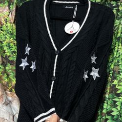 Women.    ANRABE Open Front Knit Cardigan Long Sleeve Button Down Oversized   ANRABESS.     S.  Sweater Loose Outwear Short Fall Coat Color: Black 8 =