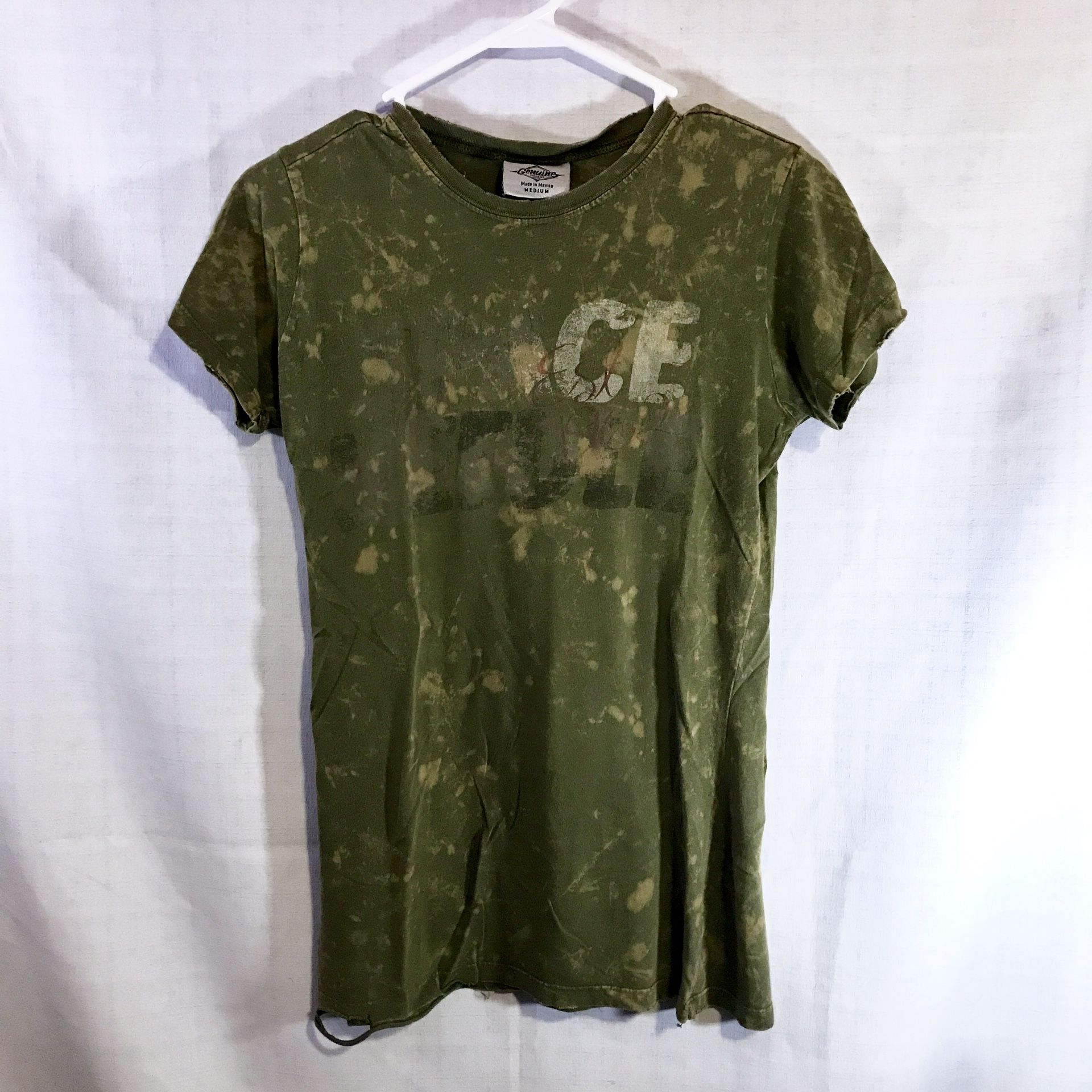 “Space Needle” Green Camo Short Sleeve T-Shirt, Size M
