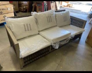 Assembled New Outdoor Aluminum 3-Seat Sofa, Patio Couch with  5.9'' Thick Cushions Weather-Resistant