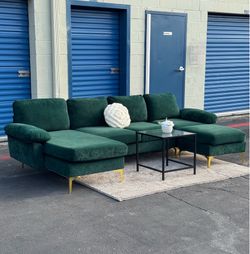 Emerald Green Velvet Double Chaise Sectional