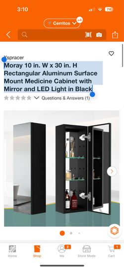 Moray 10 in. W x 30 in. H Rectangular Aluminum Surface Mount Medicine Cabinet with Mirror and LED Light in Black