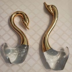 Glass Swans With Gold Trim 7.5 & 10.25 Inches Tall