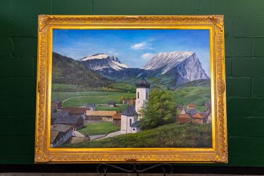 Large Alpine Village Painting - Acrylic on Canvas - Delivery Available