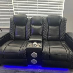 Luxury LED Power Reclining Home Theater Seating Sofa | Cupholders & USB