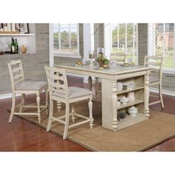 ANTIQUE WHITE RUSTIC STYLE 5 PIECE DINING TABLE SET