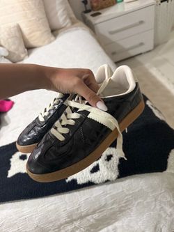 Black Croc Embossed Low-Top Sneakers