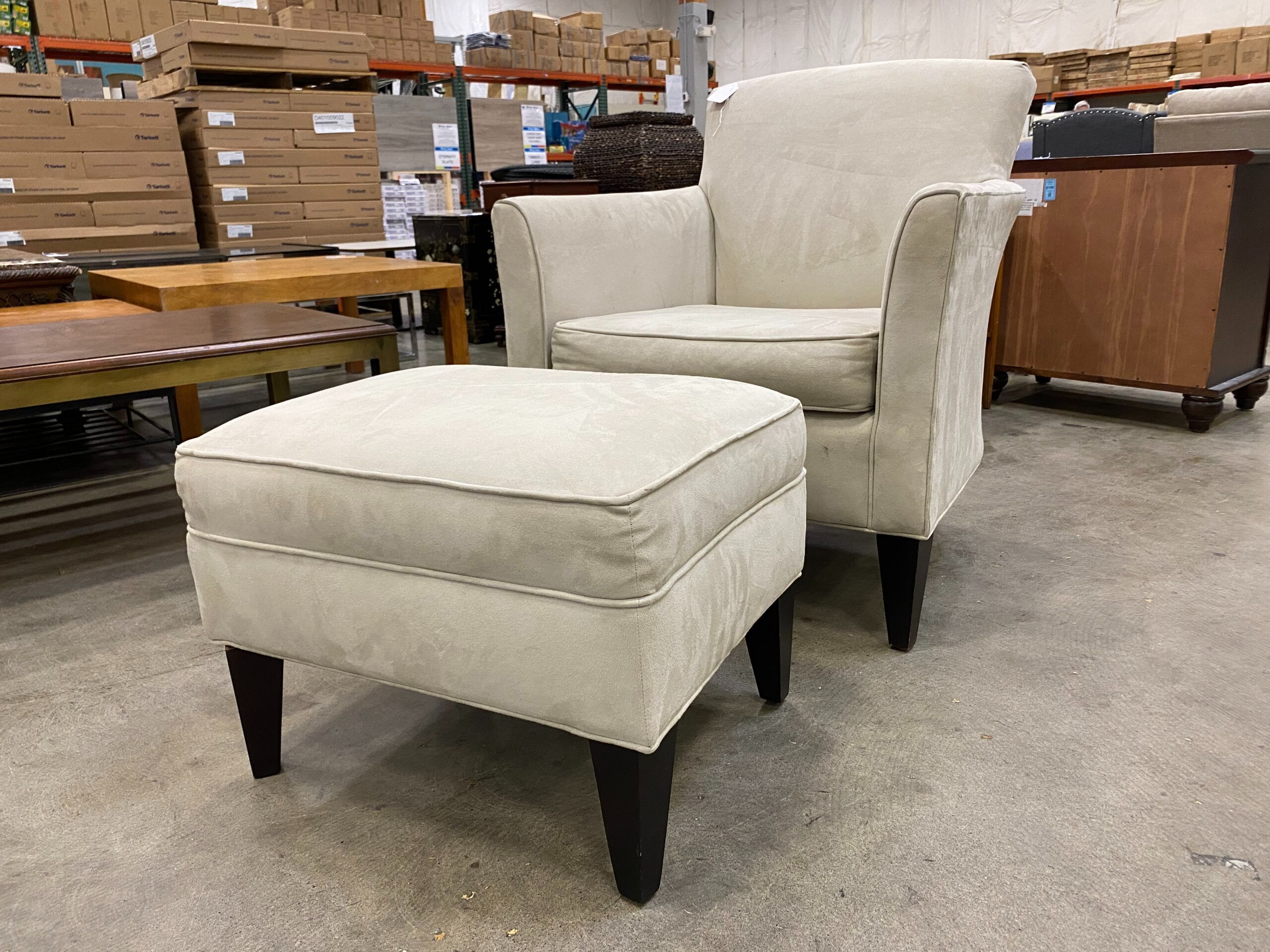 Cream Suede-y Accent Chair with Ottoman