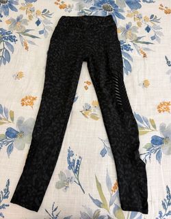 Black Printed Leggings with Mesh Panels