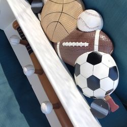 KIDS SPORTS DECOR COAT BACKPACK HANGER WITH SHELF