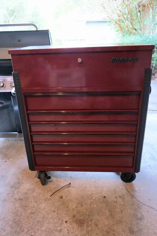 40" six drawer rolling power cart (cranberry red with black out trim and details) snap-on tool box