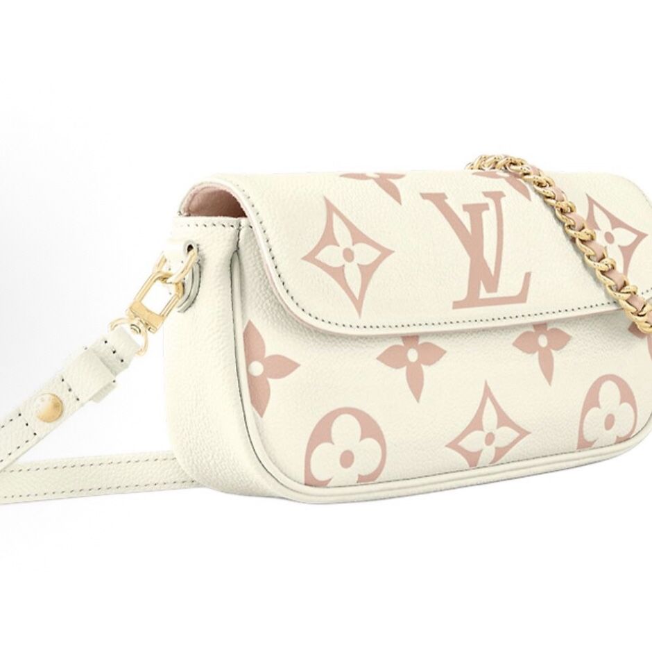 LOUIS VUITTON IVY Logo Logo Cowhide Baguette Bag Single Shoulder Crossbody Wallet Latte White Pink (658)57