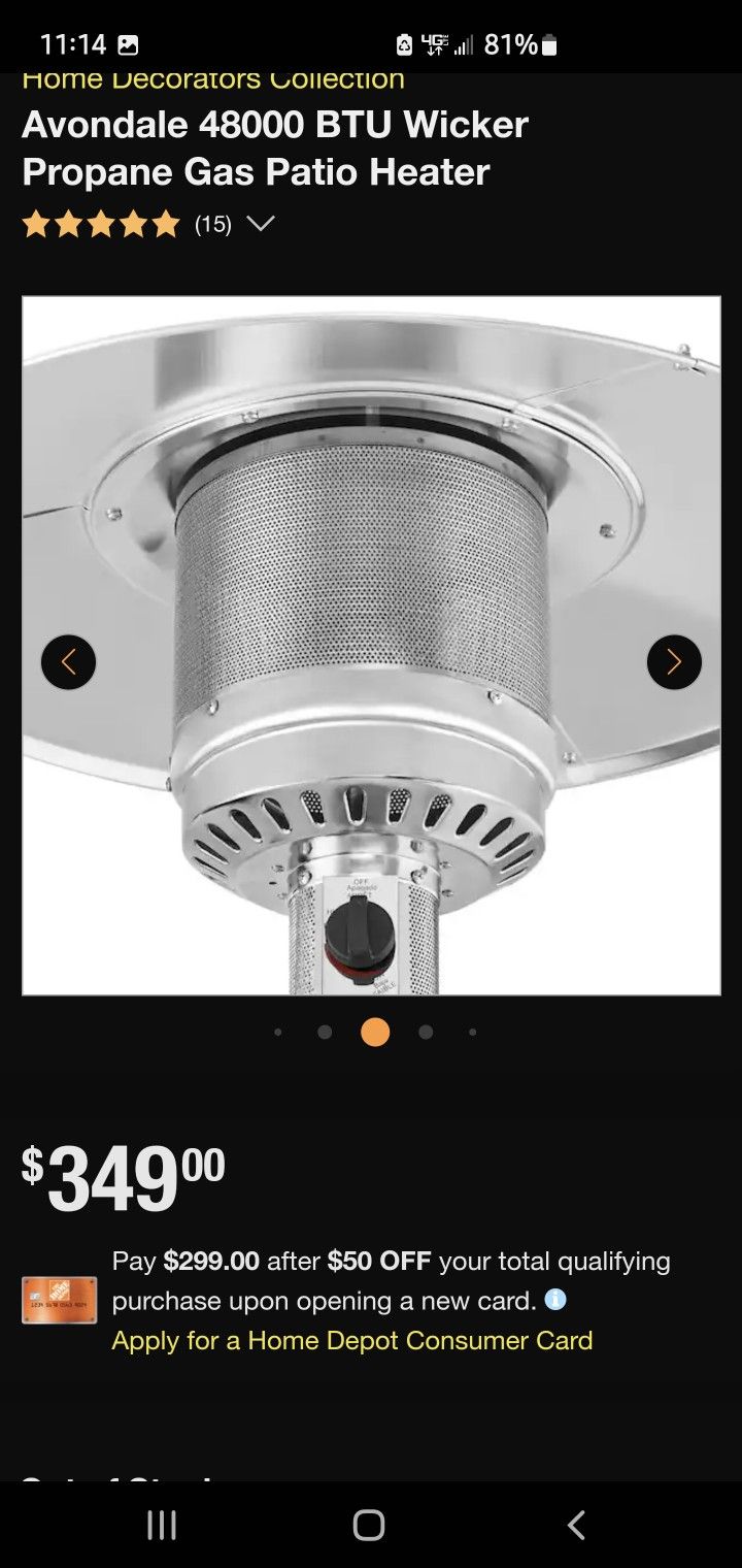 Avondale 4800 BTU Wicker Propane Patio Heater