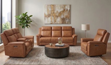 GENUINE LEATHER POWER MOTION RECLINER SET