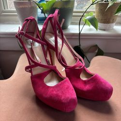 Dolce Vita Bright Pink Suede Strappy Platform Heels Sexy Barbiecore Sz 8.5