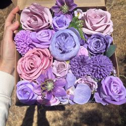 Box Of Artificial Purple Lavender Flowers, Orchids Peonies Roses For DIY Wedding Decorations, Centerpieces 