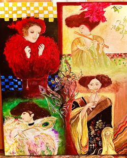 Hand Painted Combined Reproduction Mixed Era Japan Inspired Acrylic Portrait