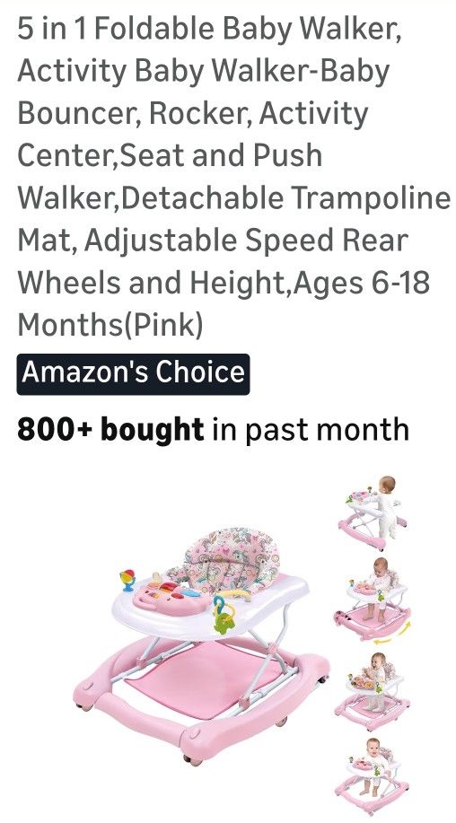 5 In 1 Foldable Walker (Pink)