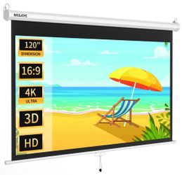 120” Projector Screen Manual Pull Down 16:9 – 4K HD Home Theater