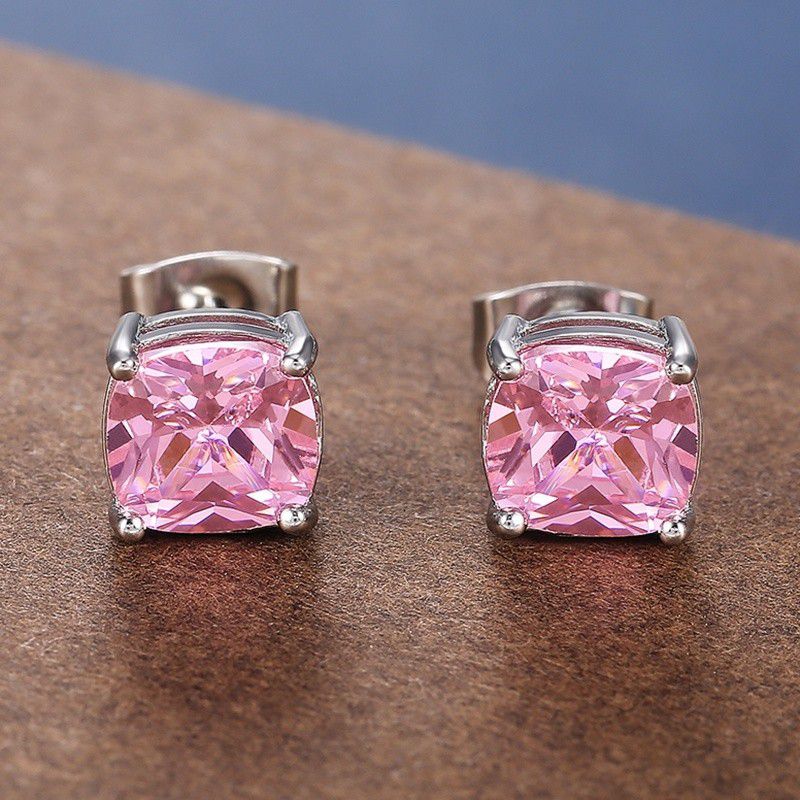 "Classic Square Pink Zircon Dainty Earrings for Women, VP1026
 
