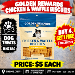 Golden Rewards Chicken & Waffle Dog Treats, 16 oz – $5 Each