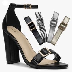 JustOne1 Interchangeable straps open toe block high heel women Size 5