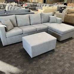 Grey Sectional Couch And Ottoman 