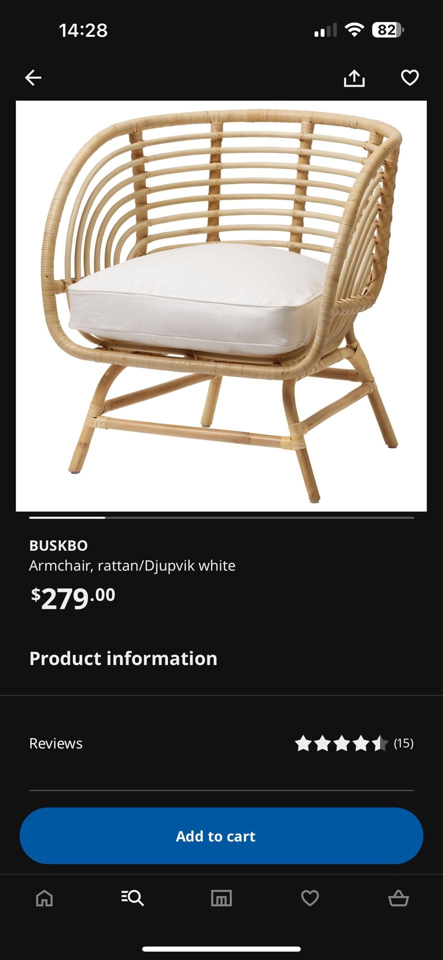IKEA Buskbo Arm Chair w/Djupvik Cushions
