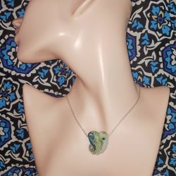 925ss Vintage Ocean Heart Lampwork 17" Necklace