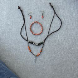 Feather Pendant Dual Necklace /Earring/ Bracelet Set