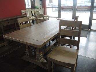 Riverside Rustic Reclaimed Wood Rectangular Dining Table - Trestle Base - Floor Sample Outlet Deal