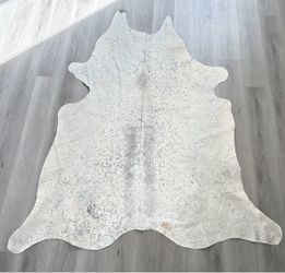 Real Cowhide Rug Silver Metallic on White