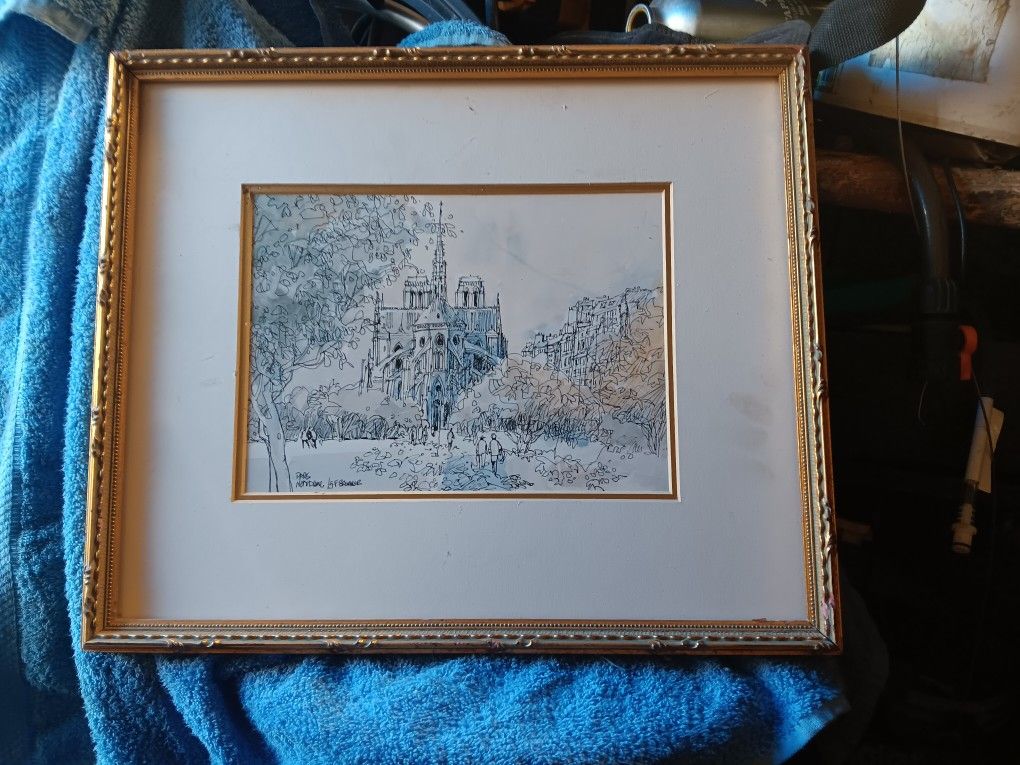 Vintage Framed Parisian Scene Watercolor by Jan Korthals