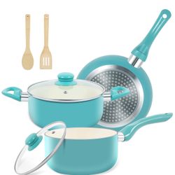 Pots and Pans Set, 7 Piece Nonstick Ceramic Cookware Set, Kitchen Induction Cookware Sets, Pots and Pans Non Stick with Stay Cool Handle, 100% PFOA Fr