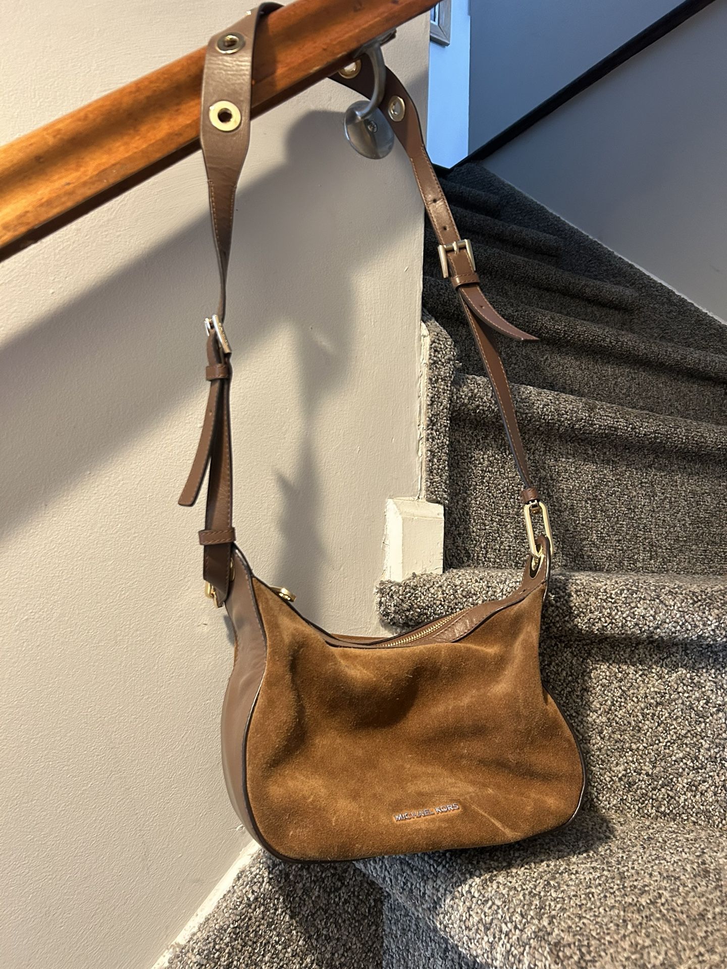 Michael Kors Suede Brown Leather Crossbody Adjustable Strap!