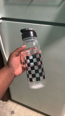Clear Water Bottle with Checkered Print