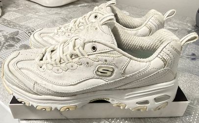 Skechers D'Lites Women's Sneakers White Silver, US 8.5, Memory Foam