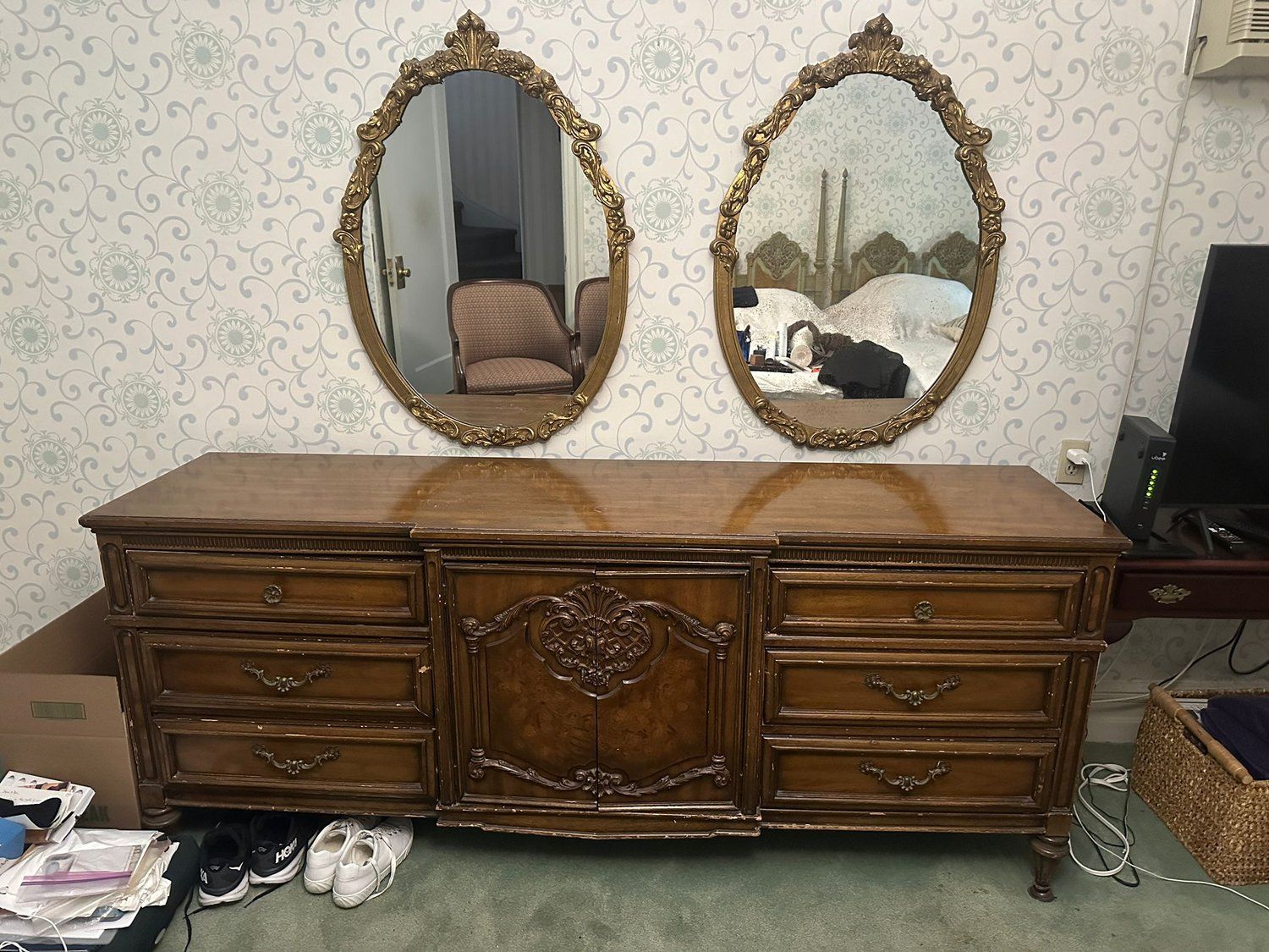 Antique vintage 80 Inch dresser