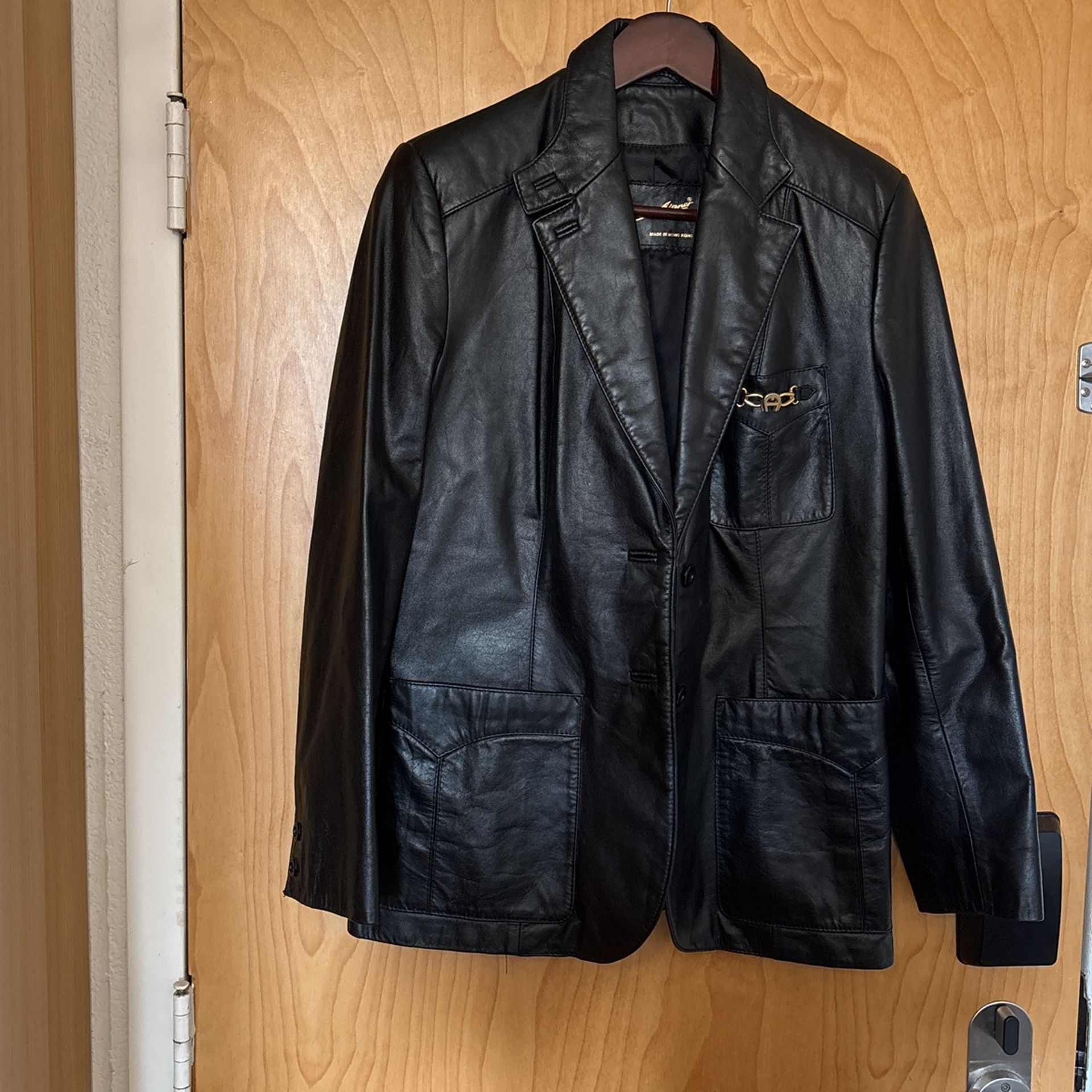 Ladies Vintage Etienne Aigner Leather Black Jacket/Blazer, Size 14