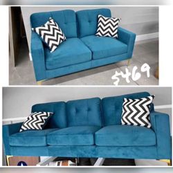 2-Pc Teal Blue Sofa Set